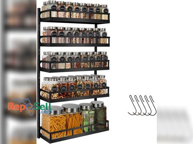 Lot 31-3236 - X-Cosrack Wall Mount Spice Rack w/(5) Shelves (Black) (First Picture is for reference only)