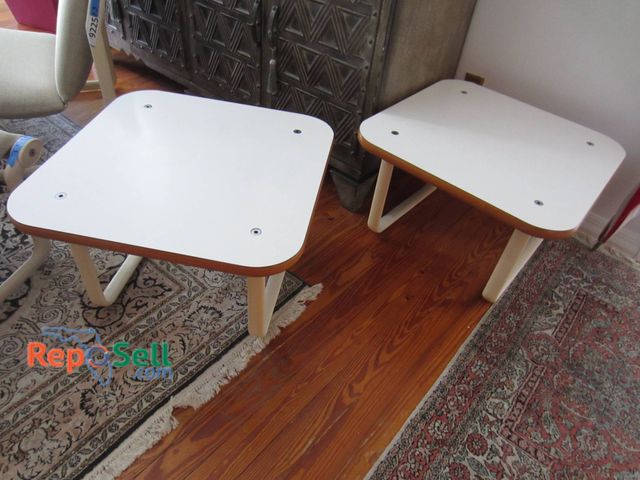 Lot 31-9227 - (2) Knoll Mid Centruy Modern MCM  International side tables with square white laminate tops and roun...