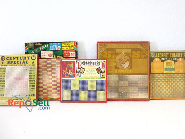 Lot 31-1194 - (5)  Vintage Colorful Gambling Punch Boards; Largest is 13"h