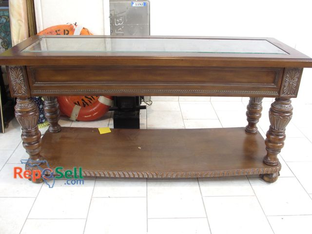 Lot 31-1199 - Large Vintage Wood and Glass Top Entry Table; Needs Minor Repair; 60"w x 20"d x 30"h