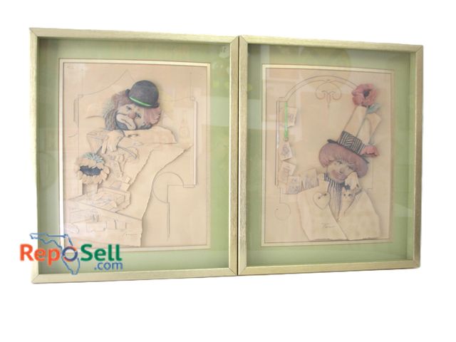 Lot 31-1057 - (2) Framed Original 3D Clown Art Pieces by Tara; Both 15"x18" Framed