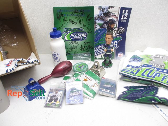 Lot 31-1341 - Florida Everblades Lot: Puck, Sealed Playing Cards, Bobble Head, Signed Program, etc.
