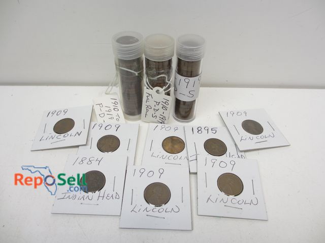 Lot 31-5443 - Coin Lot: (3) Tubes 1910-1919 Wheat Pennies - P,D,S and (6) 1909 Lincoln Pennies, (2) Indian Head 18...