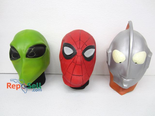 Lot 31-1213 - (3) Rubber Halloween Masks with Head Busts: Spider-Man, Ultra-Man, alien.