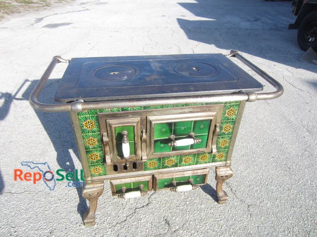 Lot 31-5050 - Antique Metal &amp; Tile Wood Stove French or Belgian Cooktop Art Nouveau