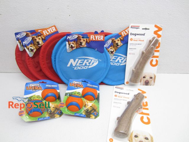 Lot 31-9116 - (8) New Nerf Dog Frisbee, (2) 2-Packs of ChuckIt Ultra Ball, (2) Dogwood Chew Stick - Large