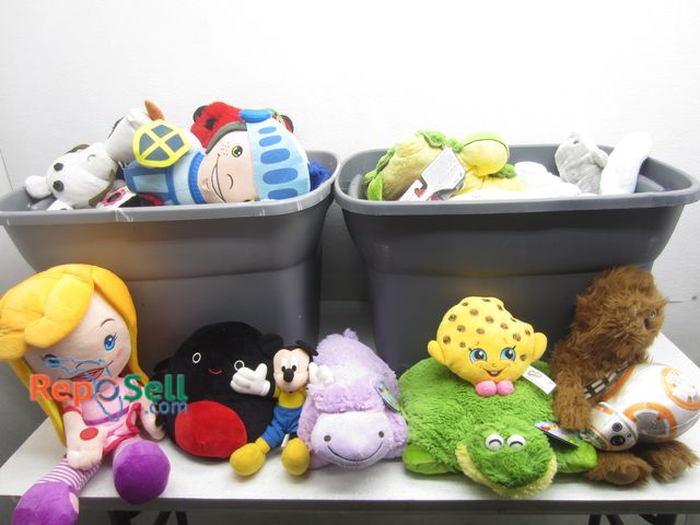 Lot 31-1189 - (2) Totes of Stuffed Animals Some with Tags: Star Wars, Pillow Pets Mickey Mouse