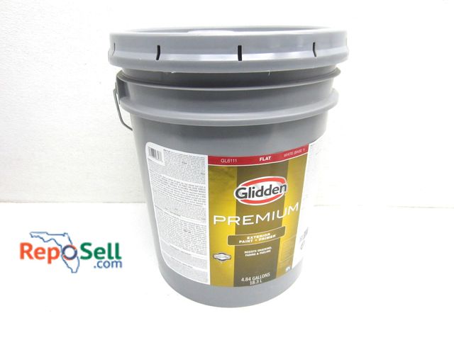 Lot 31-9405 - 5 gal. Glidden Premium Exterior Paint/Primer "Waterfall" Light Blue, Flat Sheen