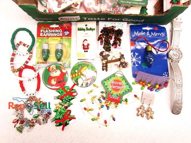 Lot 31-7463 - Lot of Various Christmas Jewelry - Some New/Used: Earrings, Bracelets, Pins, etc.