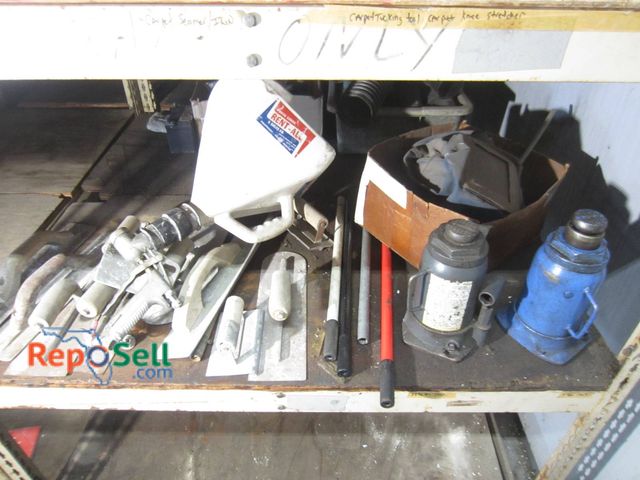 Lot 31-1290 - Contractor Tools Such As Two Bottle Jacks, Various Trowels, A Spray Applicator With Hopper, And A Bo...