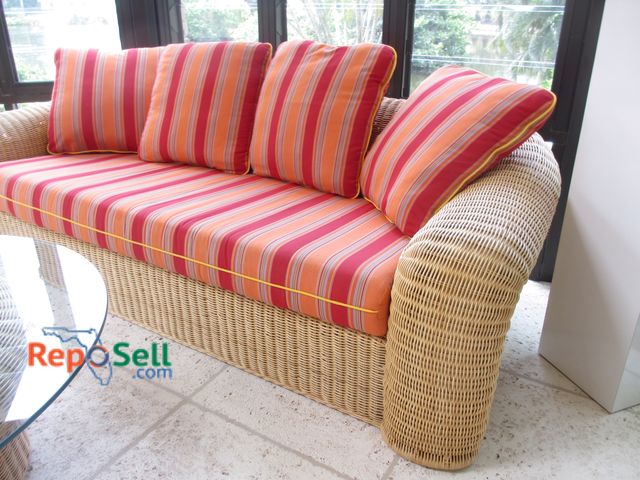 Lot 31-1141 - Loyd Loom Rattan Wicker Products Sofa With Cushions 92" L