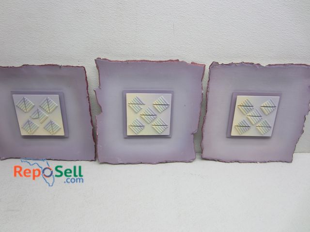 Lot 31-5256 - (3) Purple Abstract Ceramic/Plaster Art, Singed Waldin 13"x12"