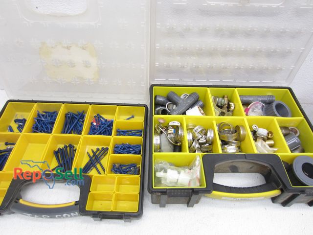 Lot 31-6056 - (2) Hardware Bins with Tapcon Screws, Plumbing Supply, etc.