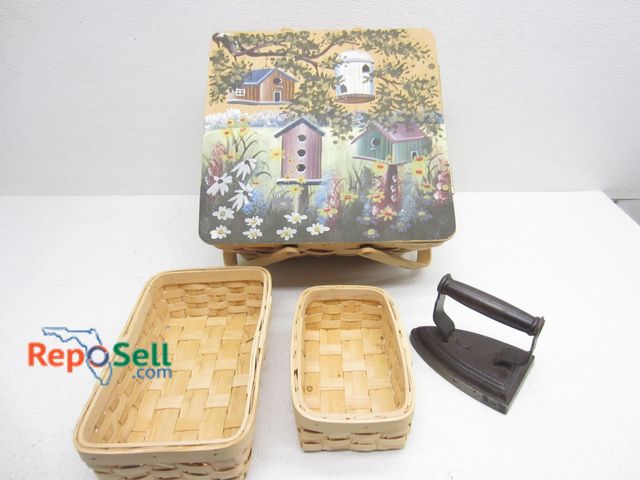 Lot 31-9535 - Decorative Picnic Basket and Vintage Iron