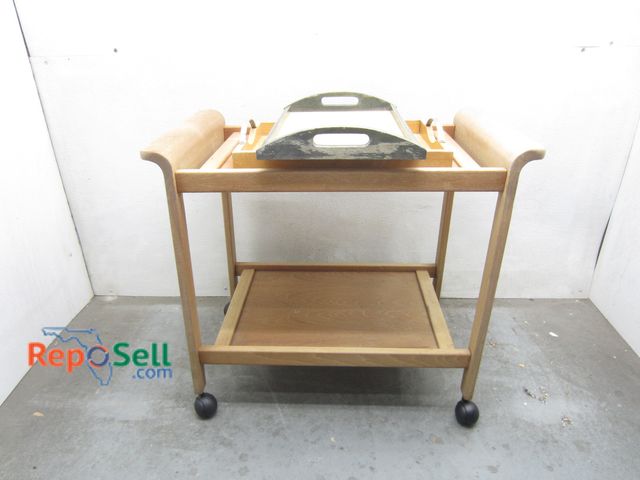 Lot 31-8271 - Wood Tea Cart And (2) Serving Trays