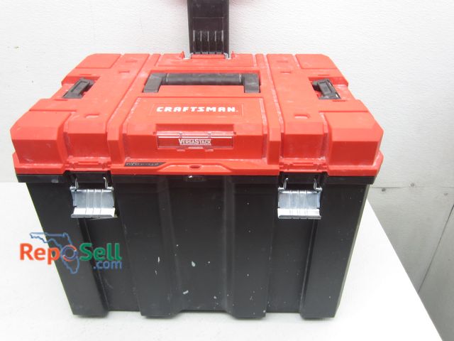 Lot 31-4519 - Craftsman Versastack Water Seal Rolling Tower w/Organizer &amp; Tools: DeWalt Drill Bits, Stanley Ta...