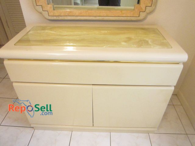 Lot 31-8665 - Broyhill Premier Collections Cream Lacquered Buffet With Faux Marble Top, 39.5"x30"x18"