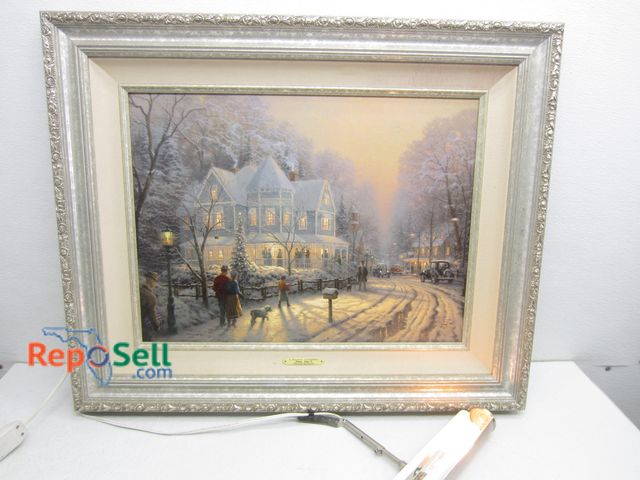 Lot 31-8208 - Painting "A Holiday Gathering" by Thomas Kinkade w/Light: Framed, Signed, Print on Canvas, Numbered ...