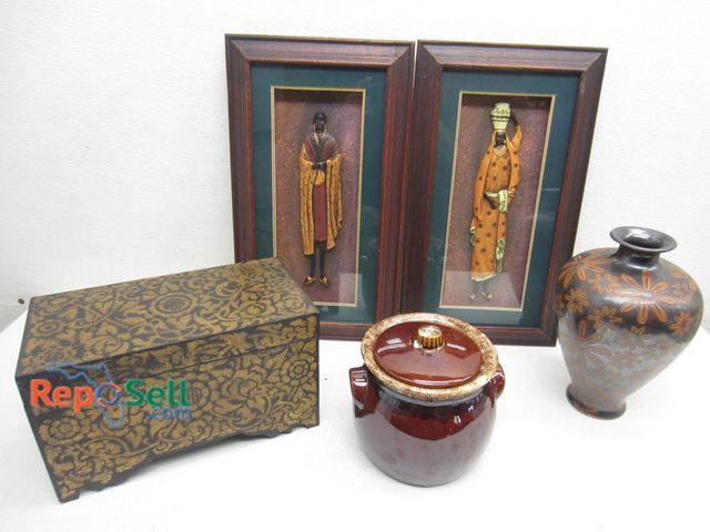 Lot 31-9575 - Estate Lot: Vase, (2) African Prints And Bean Pot
