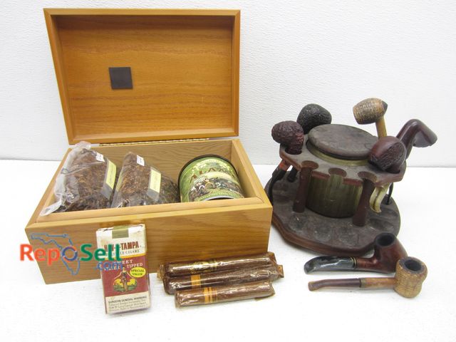 Lot 31-5182 - Lot of Smoking Pipes, Lazy Suzan Holder, Tabaco, etc.