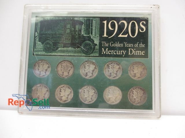 Lot 31-1048 - 1920's Golden Years (10) Mercury Dimes in Case