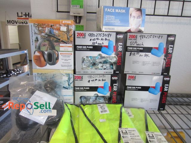 Lot 31-1218 - New SAS earplugs - Stihl muffs - Hi-Vis vests, etc. - Rack not included