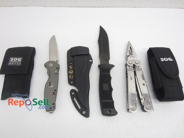 Lot 31-9071 - (3) SOG Knives: Seal Pup, Folding Flask, Power Assist Tool