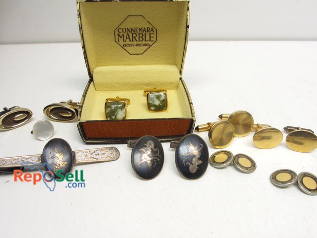 Lot 31-5028 - Vintage Cuff Links, (3) Sterling Silver Pieces and Buttons