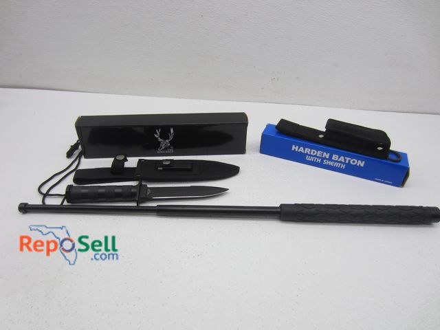 Lot 31-9119 - Bone Edge Tactical Hunting Knife w/Sheath &amp; Hardon Baton - 26" Expandable w/Sheath