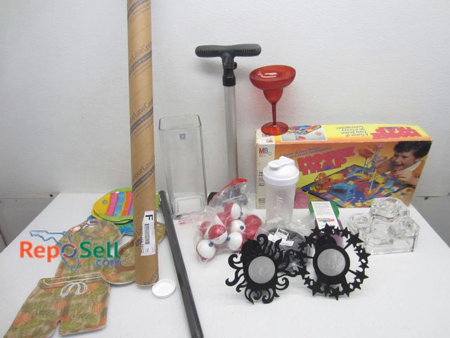 Lot 31-9149 - Estate Lot: Candle Holders, Decor, Mouse Trap Game, Bicycle Pump, etc.