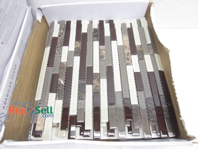 Lot 31-9267 - New (54) pcs American Olean Glass And Stone Mosiac Tiles 54 sq ft