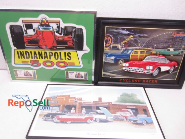 Lot 31-1237 - (3) Framed Art: Indi 500, Crown Jewels Signed 261/500, etc.