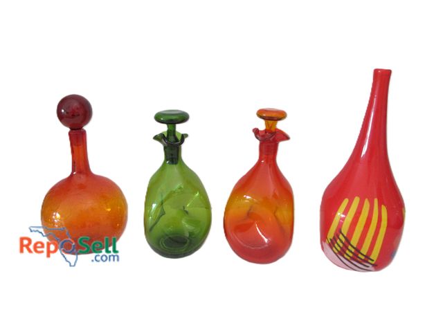 Lot 31-1163 - (3) Decanters And Vase, Glass/Ceramic, Tallest Is 14" H
