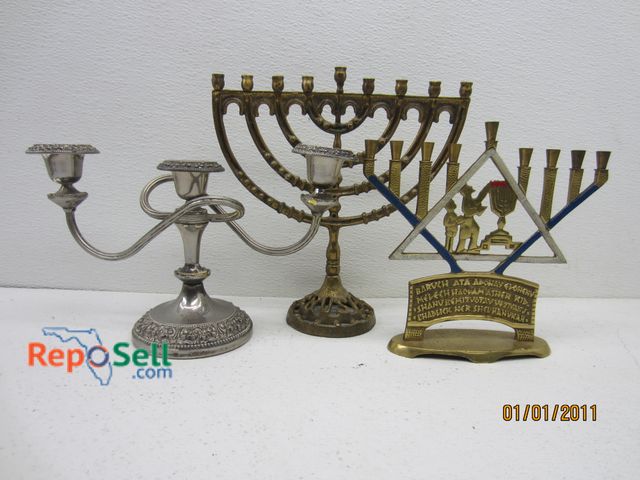 Lot 31-5173 - (3) Candle Holders: (2) Brass &amp; (1) Silver Plated