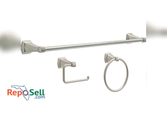 Lot 31-9269 - Delta Flynn 3-Pc Bath Hardware Set #FLY63-DN - Shelf Pull, 1st Pic Is Representation Of Item