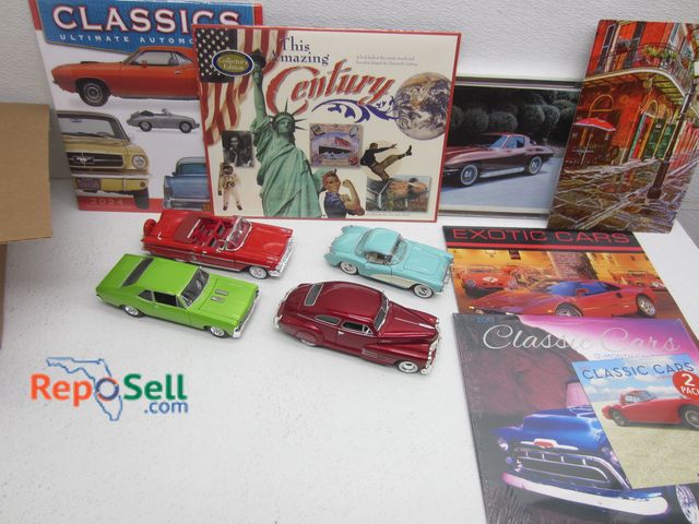 Lot 31-1241 - Car Collectibles: (8) Die Cast Cars, Framed Photo, (4) Calendars