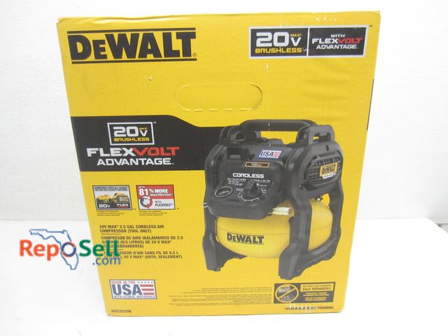 Lot 31-6207 - DeWalt 20v FlexVolt DCC2520B brushless 2.5 gal. air compressor, tool only, appears new in box, power...