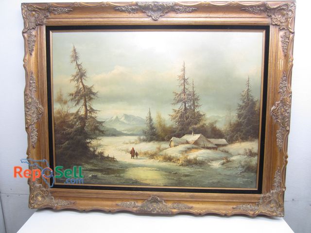 Lot 31-4215 - Framed Oil Painting 4' x 39" - Walking in Snow
