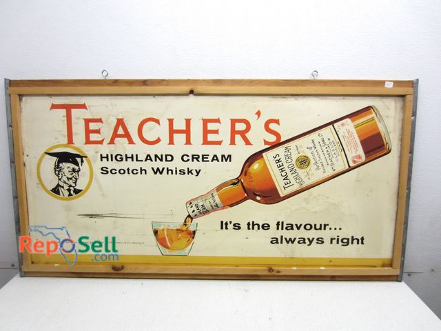 Lot 31-5394 - Teacher's Whiskey Wood/Porcelain Sign 47.5" x 24