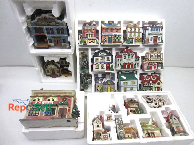 Lot 31-6297 - Illuminated Miniature Ceramic Light-up Houses &amp; Buildings, Lights Tested, Power On