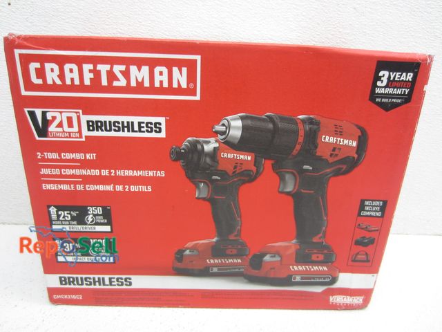 Lot 31-2144 - Craftsman 20V 2-Tool Combo Kit: 1/2" Drill &amp; 1/4" Driver, Includes (2) Batteries, Charger &amp; ...