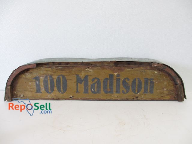 Lot 31-1244 - Vintage Wood and Metal Address Sign; 100 Madison; 34"l x 8"h x 6"d