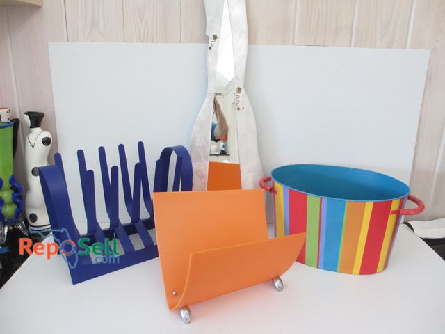 Lot 31-1446 - (3) Magazine/Newspaper Racks And Metal Artistic Mirror 34" H