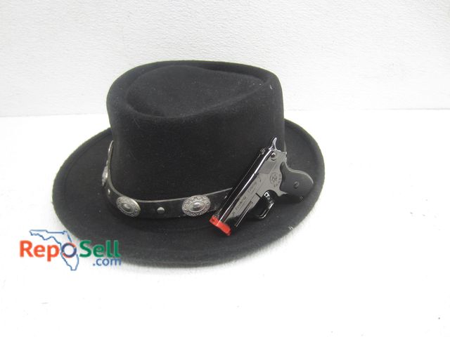 Lot 31-7156 - Black Pork Pie Hat w/Gun Style Lighter