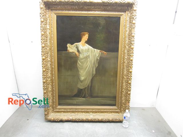 Lot 31-6497 - Large Vintage Oil Painting on Canvas in Gold Gilt Frame of Grecian Lady on the Terrace - 38.5"x51"