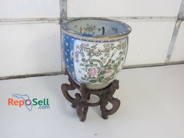 Lot 31-2579 - Koi Fish Pot with Stand. Marked Made in Macau