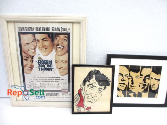 Lot 31-1096 - (3) Rat Pack Framed Art; (1) 3D; (1) Movie Poster and (1) Caricature; Largest20" x 17"