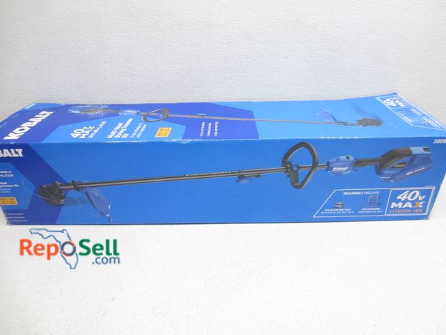 Lot 31-9095 - Kobalt multi-head string trimmer kit with battery and charger #3809898-shelf pull, Powers on
