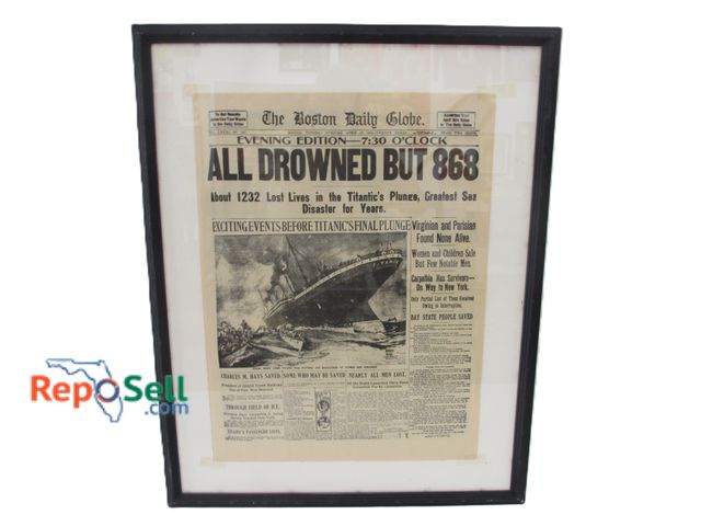 Lot 31-1082 - Boston Daily Globe; Sinking of the Titanic Newspaper; 24" x30" Framed