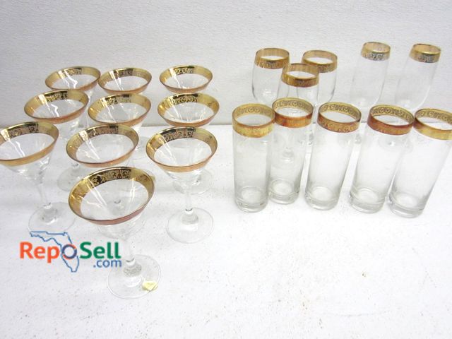 Lot 31-9280 - (20) Cellini Blown Crystal Glasses 24kt Gold